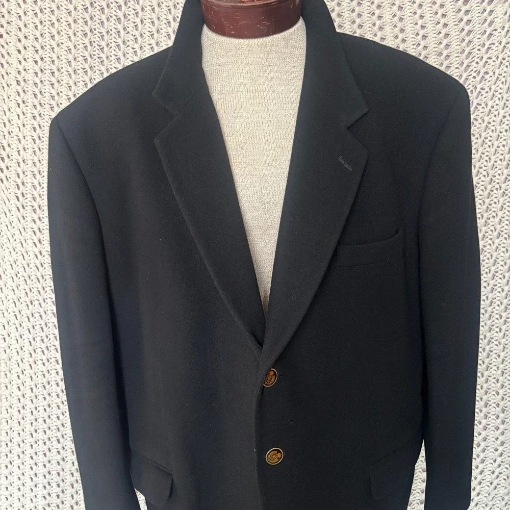 VTG Petrocelli Wool Single Breasted Blazer Sport Coat Size 50R Black Made In USA